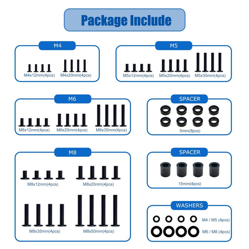 TuLick Universal TV Mounting Screw Kit, M4 M5 M6 M8 Screws Set for Most TV Monitor VESA Mount up to 80 inch, Washers and Spacers - Image 2